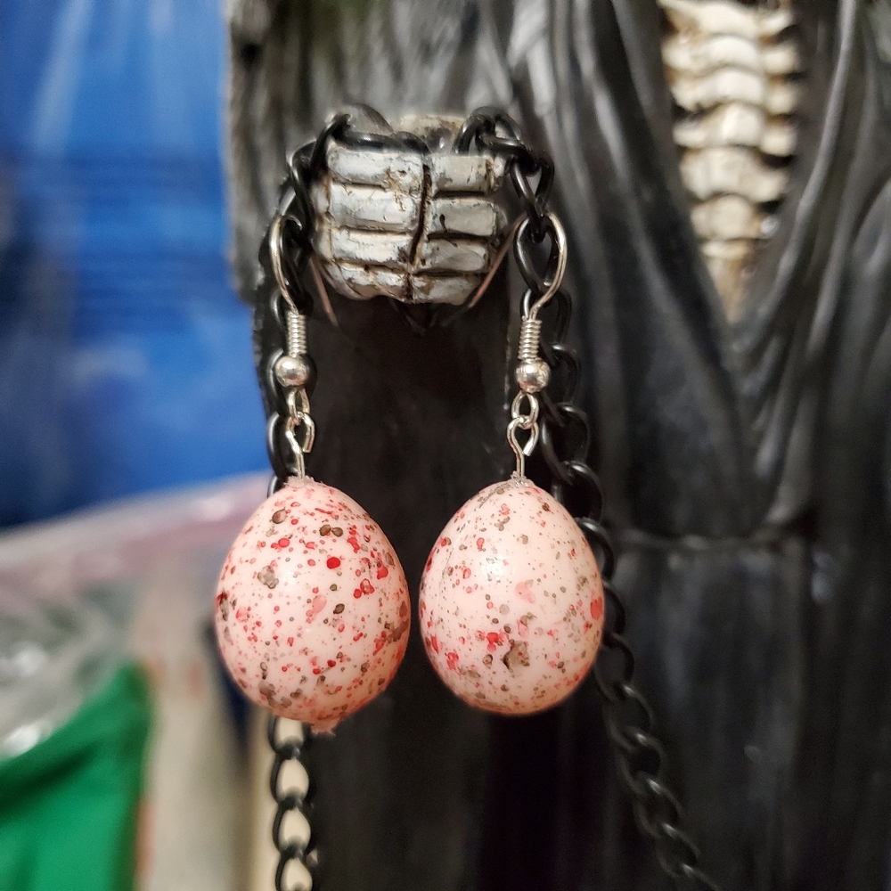 Handmade Pink Speckled Egg Earrings